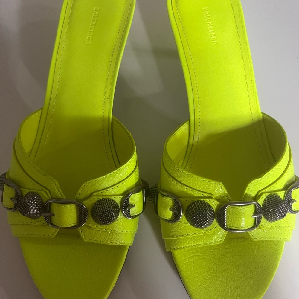 Balenciaga Women's Bright Yellow Sandals with Silver Accents